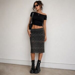 DR2 Metallic Mesh Midi Skirt Womens Size XL Black Silver‎ Nordstrom Knit